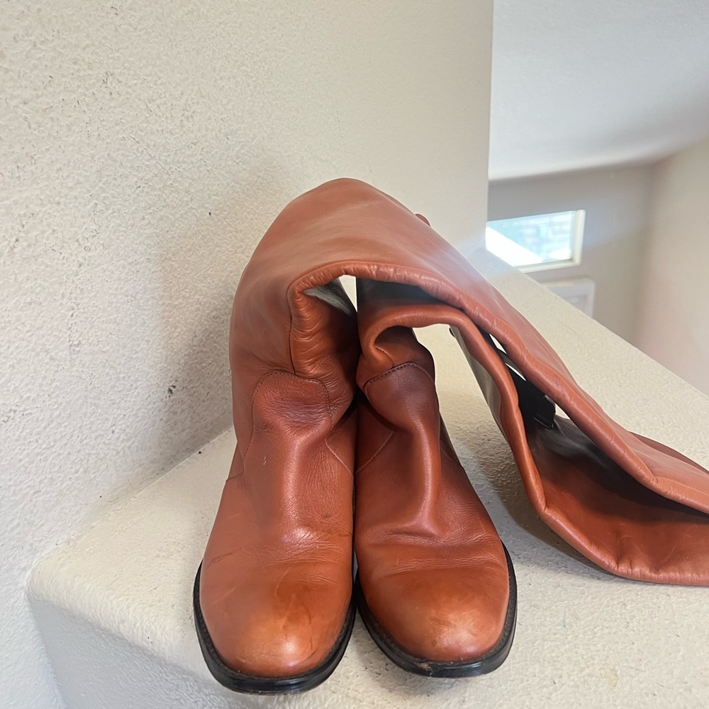 Coach Cheyenne Over the Knee Riding boots Brown Leather Whiskey Western Flat 6.5 - Picture 5 of 11